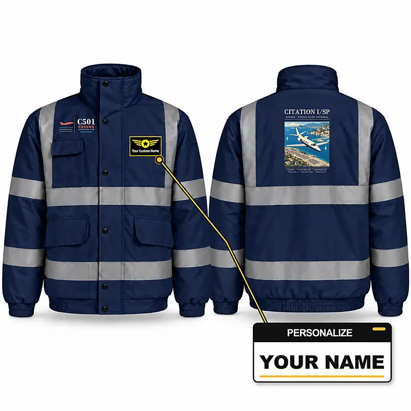 Cessna 501 Citation I SP Reflective Winter Jackets - Poster + Name - Navy Blue