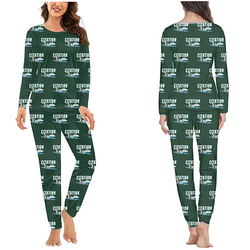 Cessna 501 Citation I SP - Women Pajamas - Cartoon Pattern - Dark Green