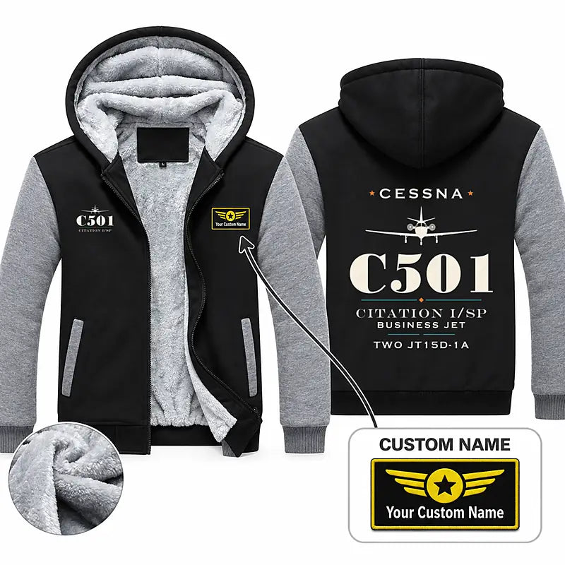Cessna 501 Citation I SP Zipped Sweatshirts - Heritage + Name - Black & Gray