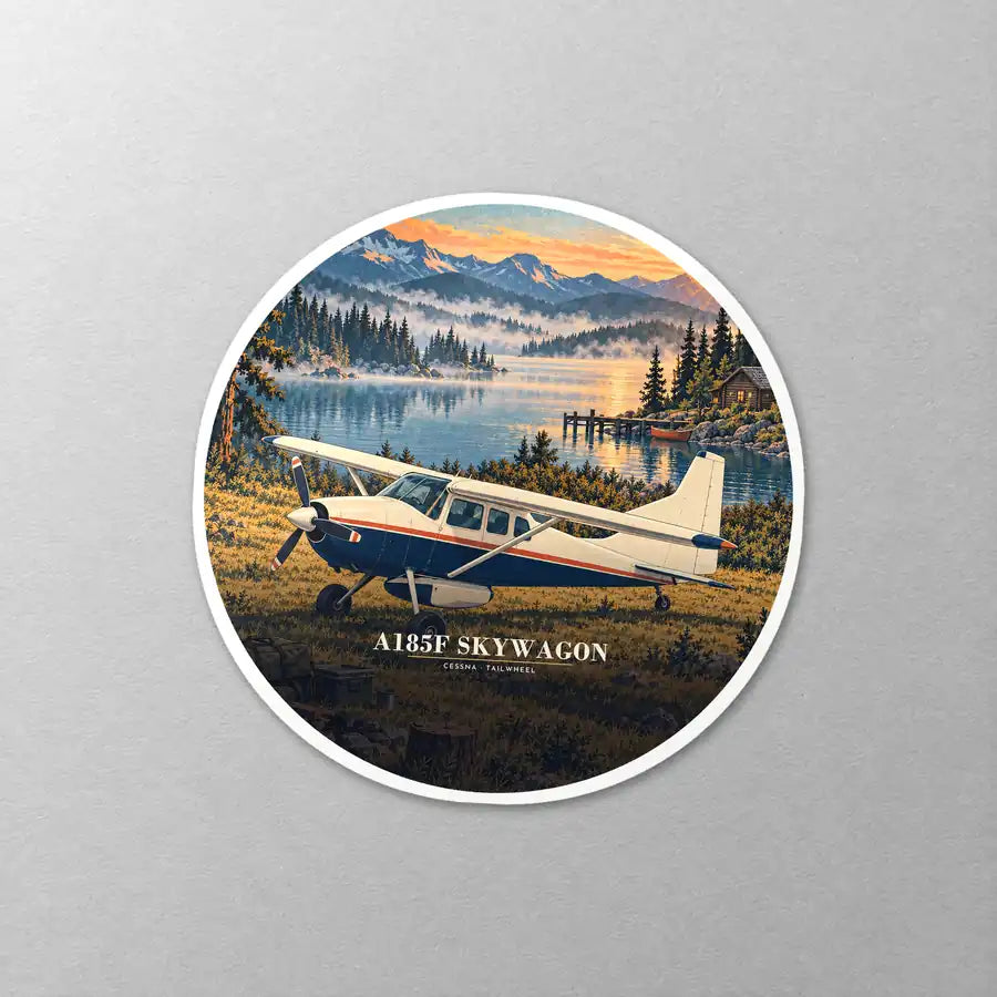 Cessna A185F Skywagon - 3D - Circle Sticker - Close-up