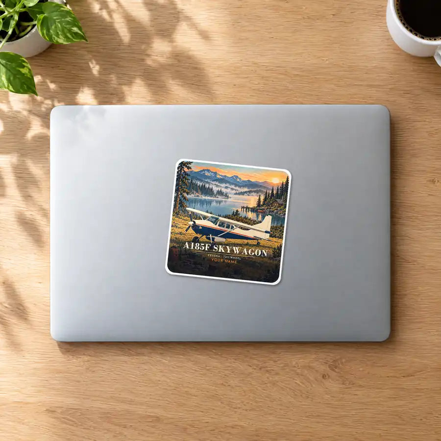 Cessna A185F Skywagon - 3D + Name - Square Sticker - MacBook