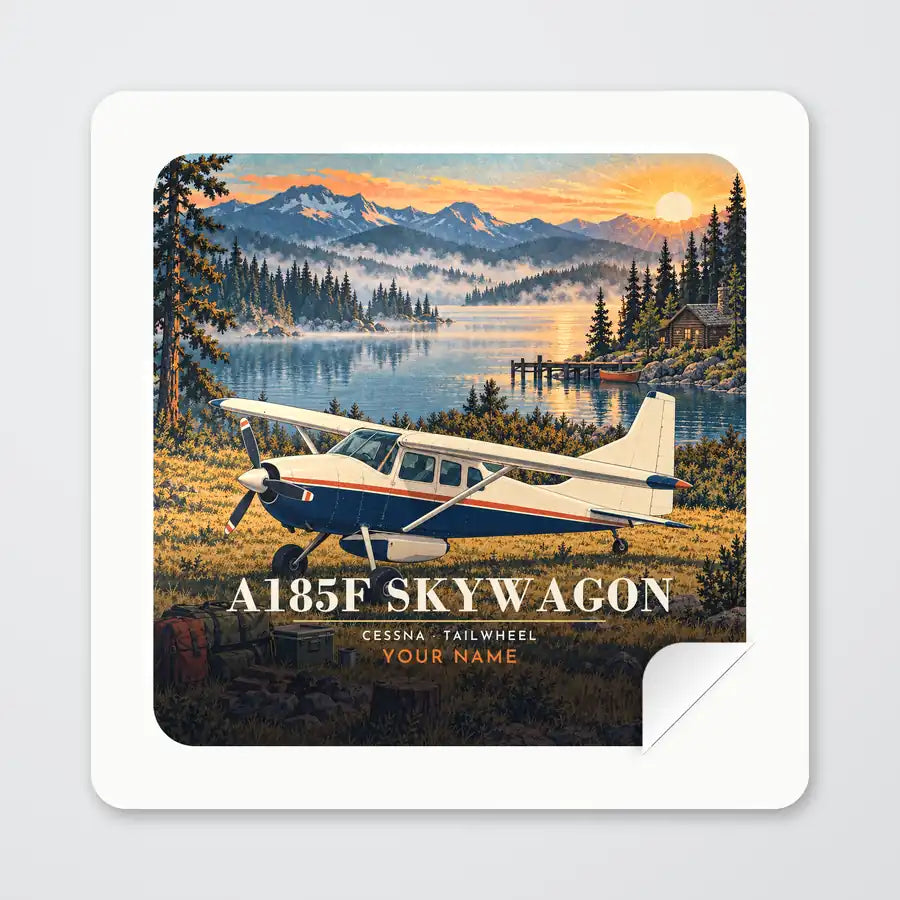Cessna A185F Skywagon - 3D + Name - Square Sticker - Peel