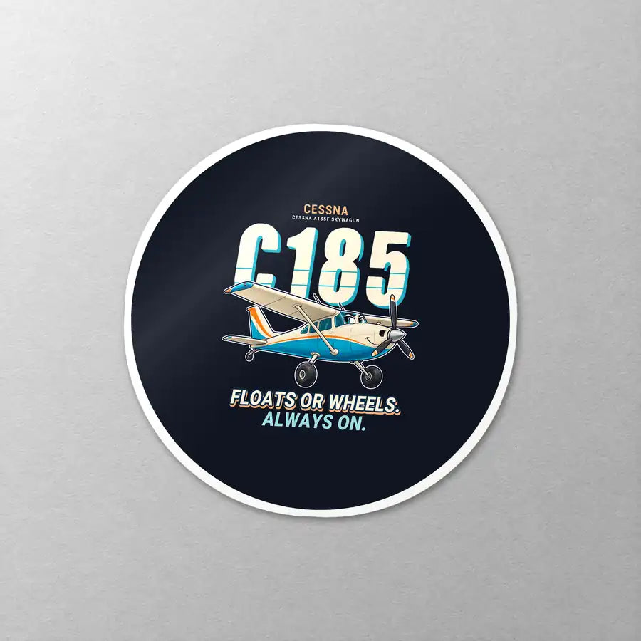 Cessna A185F Skywagon - Cartoon - Circle Sticker - Close-up