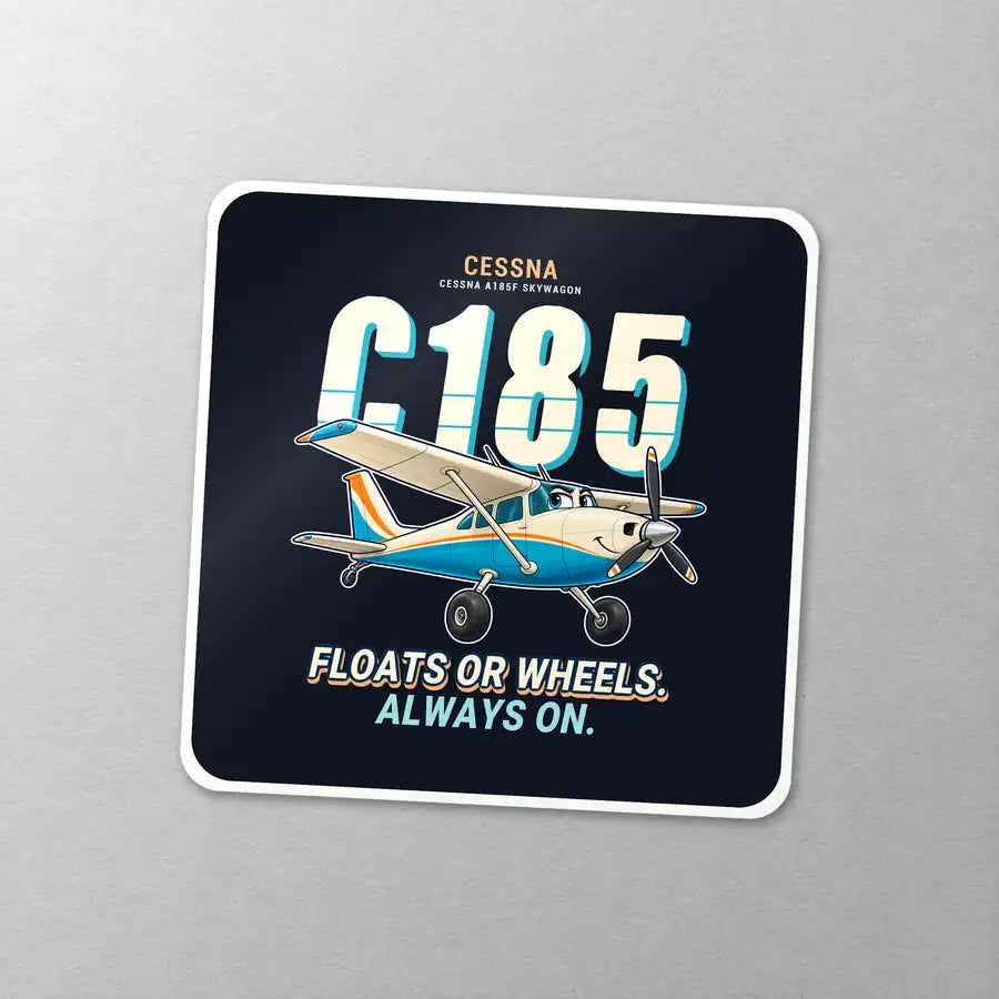 Cessna A185F Skywagon - Cartoon - Square Sticker - Close-up