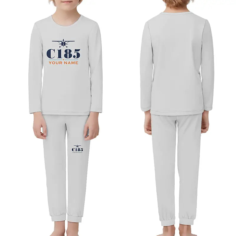 Cessna A185F Skywagon - Children Pajamas - Heritage Chest + Name - Light Gray
