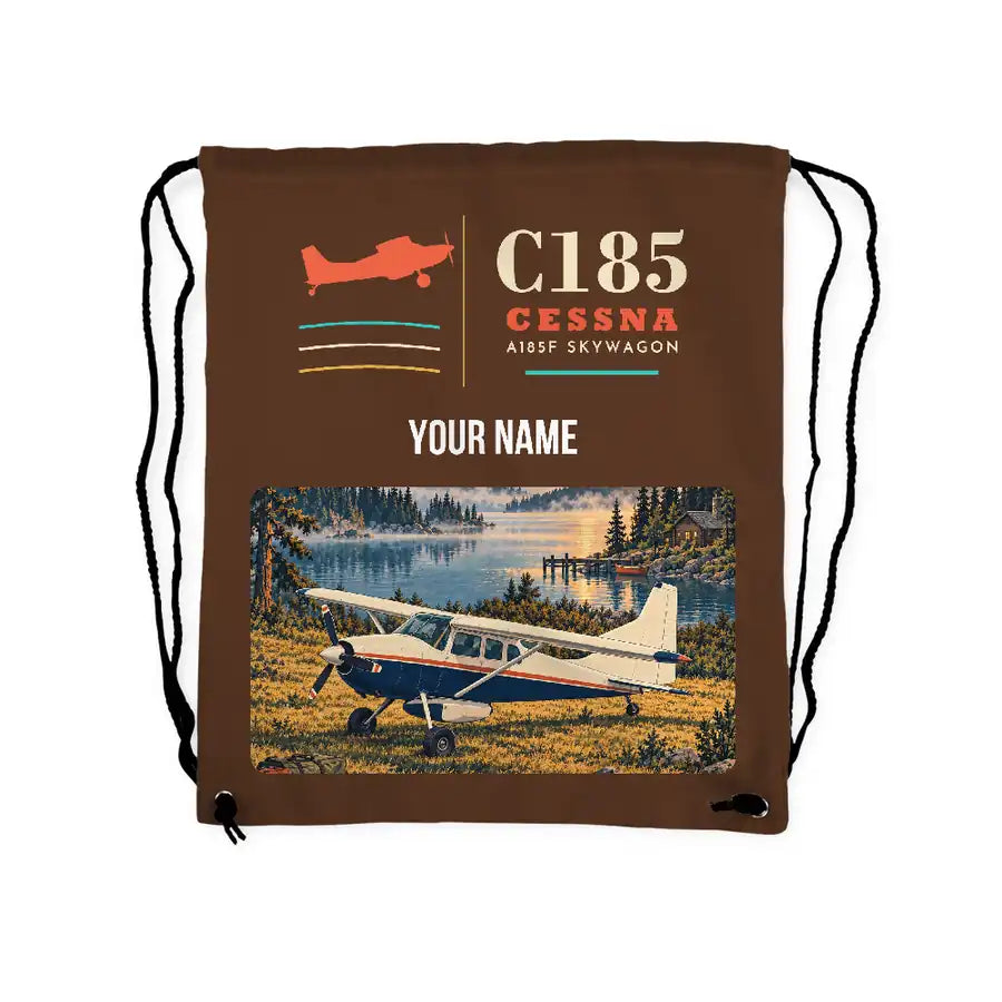 Cessna A185F Skywagon - Drawstring Bag - Classic + Name - Brown