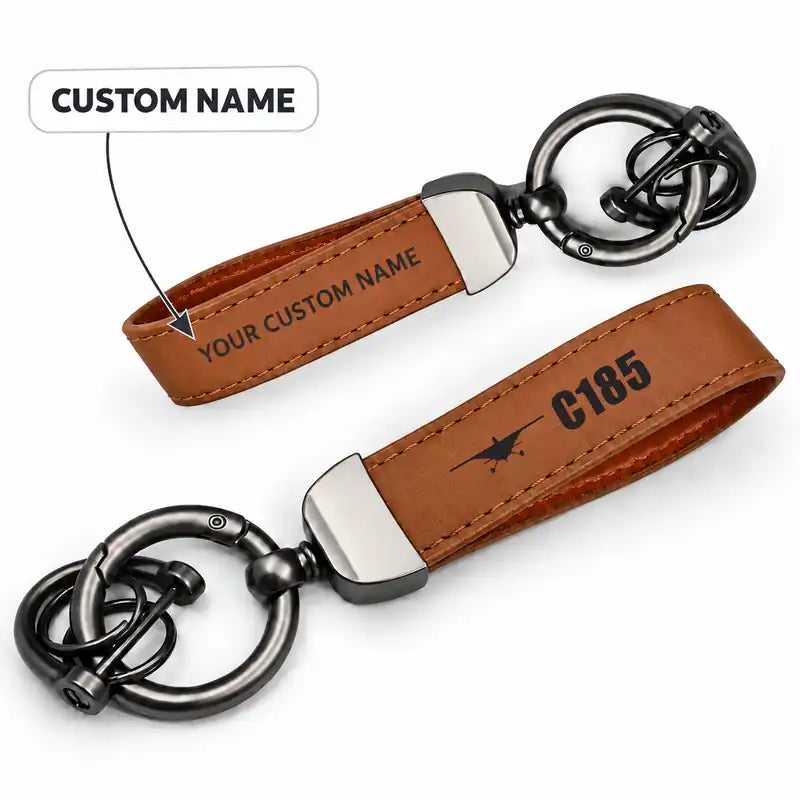 Cessna A185F Skywagon - Leather Key Chain - Horseshoe Buckle - Heritage - Camel + Name