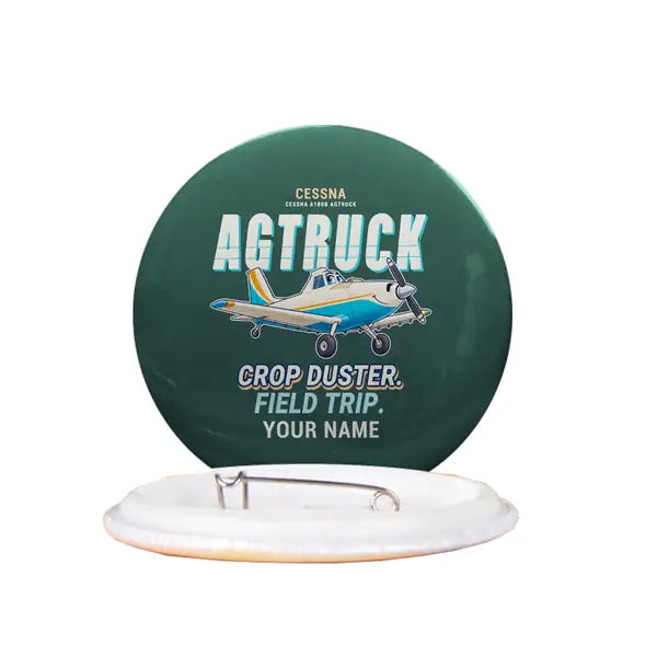 Cessna A188B AgTruck - Cartoon + Name - Pin - Dark Green