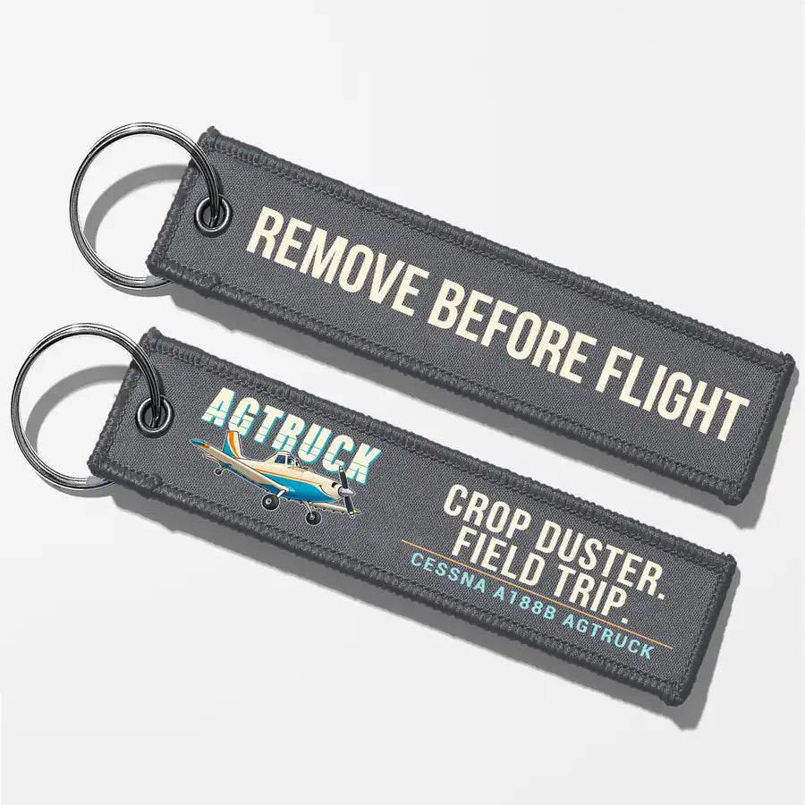 Cessna A188B AgTruck Aviator Key Chains - Gray - Cartoon - Remove Before Flight