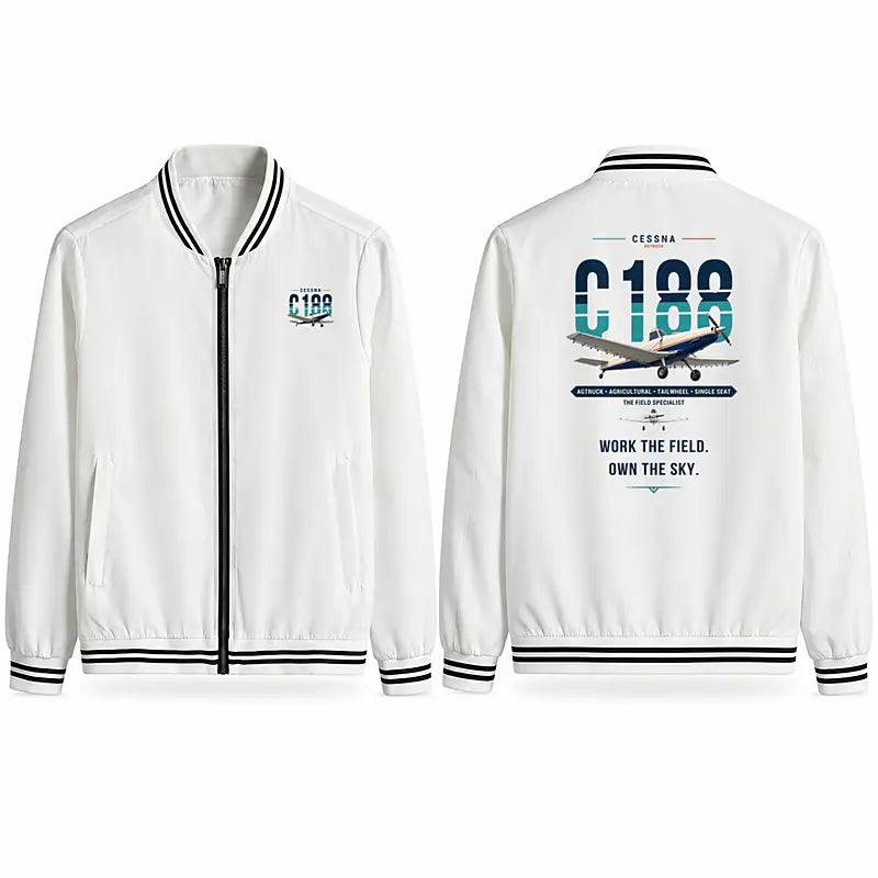 Cessna A188B AgTruck Stylish Jackets - Baseball Collar - Original - White