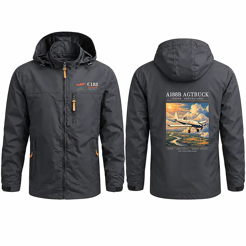 Cessna A188B AgTruck Stylish Jackets - Hooded Windbreaker - Poster - Charcoal