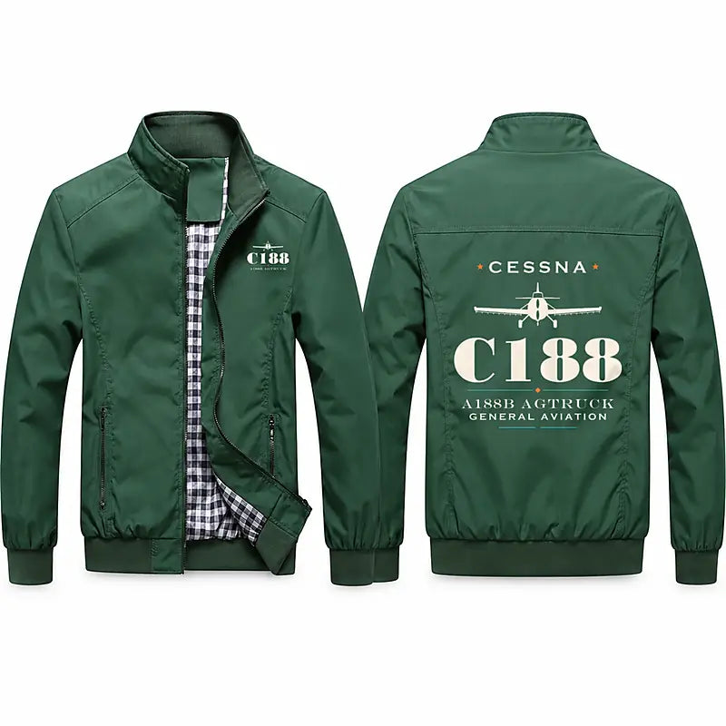 Cessna A188B AgTruck Stylish Jackets - Stand Collar - Heritage - Green