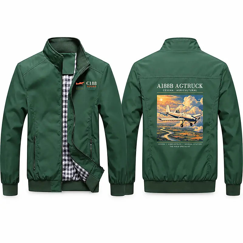 Cessna A188B AgTruck Stylish Jackets - Stand Collar - Poster - Green