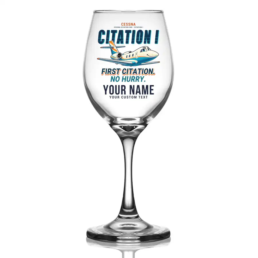 Cessna Citation 500 - Citation I - Cartoon + Name - Wine Glass