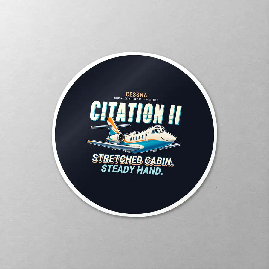 Cessna Citation 550 - Citation II - Cartoon - Circle Sticker - Close-up