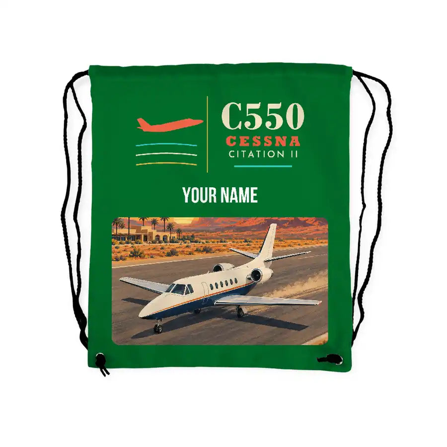 Cessna Citation 550 - Citation II - Drawstring Bag - Classic + Name - Green