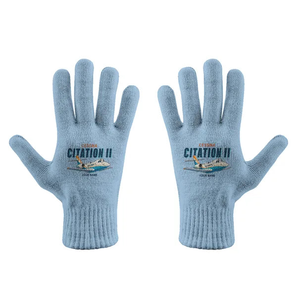 Cessna Citation 550 - Citation II - Gloves - Full - Cartoon + Name - Light Blue