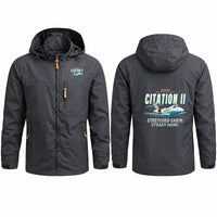 Thumbnail for Cessna Citation 550 - Citation II Stylish Jackets - Hooded Windbreaker - Cartoon - Charcoal