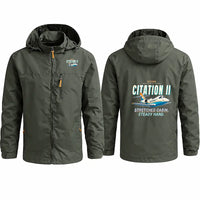 Thumbnail for Cessna Citation 550 - Citation II Stylish Jackets - Hooded Windbreaker - Cartoon - Olive Green