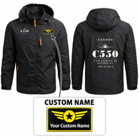 Thumbnail for Cessna Citation 550 - Citation II Stylish Jackets - Hooded Windbreaker - Heritage + Name - Black