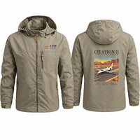 Thumbnail for Cessna Citation 550 - Citation II Stylish Jackets - Hooded Windbreaker - Poster - Khaki