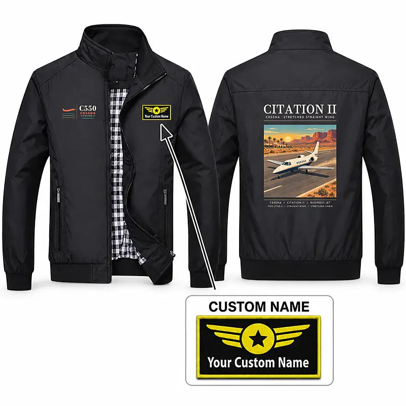 Cessna Citation 550 - Citation II Stylish Jackets - Stand Collar - Poster + Name - Black