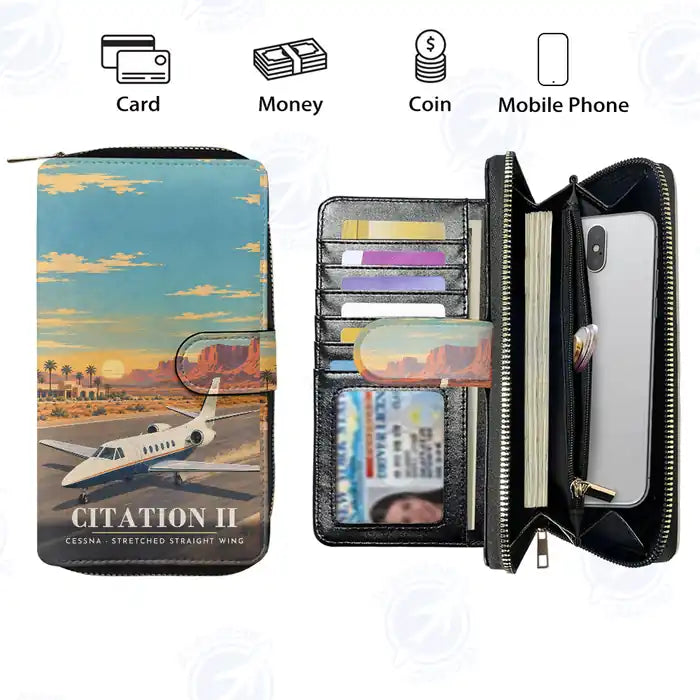 Cessna Citation 550 - Citation II Leather Wallets - Zip Long Wallet - 3D