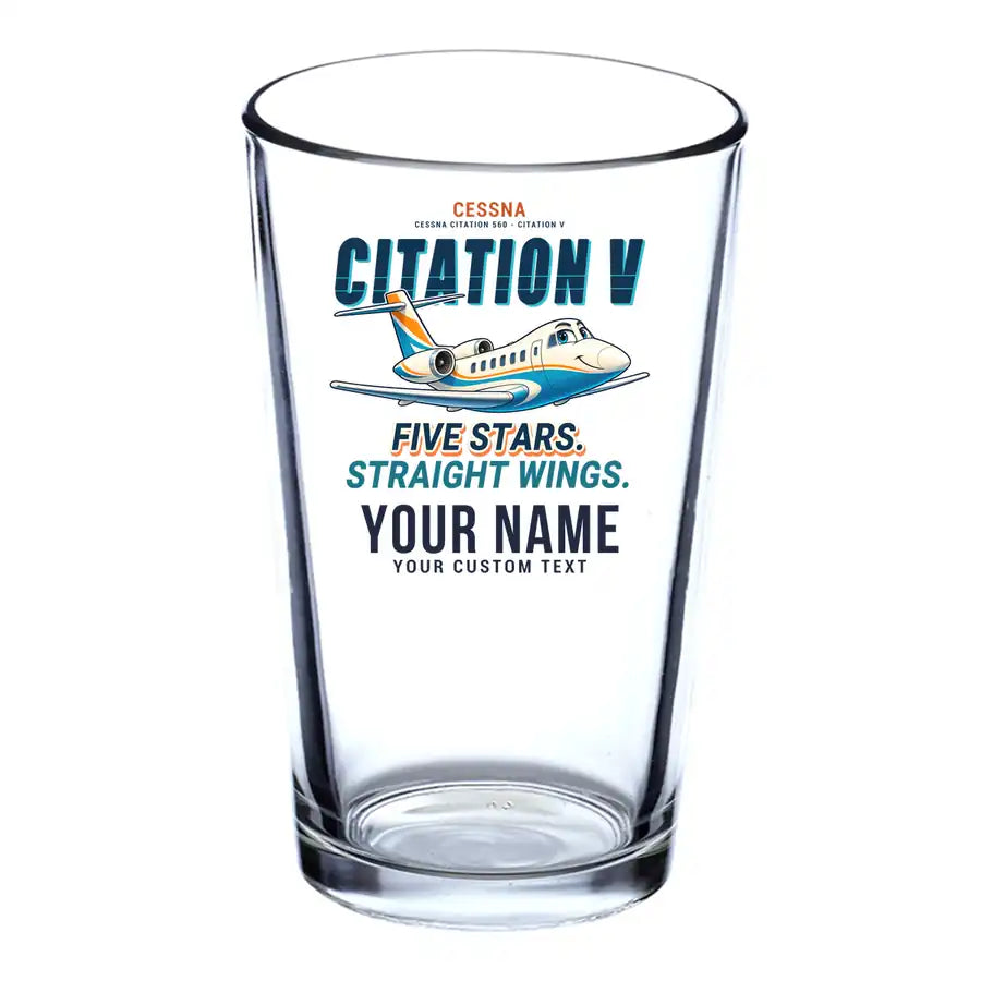 Cessna Citation 560 - Citation V - Cartoon + Name - Beer & Water Glass