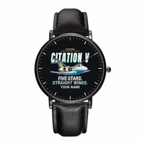 Thumbnail for Cessna Citation 560 - Citation V - Cartoon + Name - Slim Leather - Black and Black Leather Strap