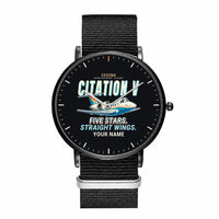 Thumbnail for Cessna Citation 560 - Citation V - Cartoon + Name - Slim Leather - Black and Black Nylon Strap