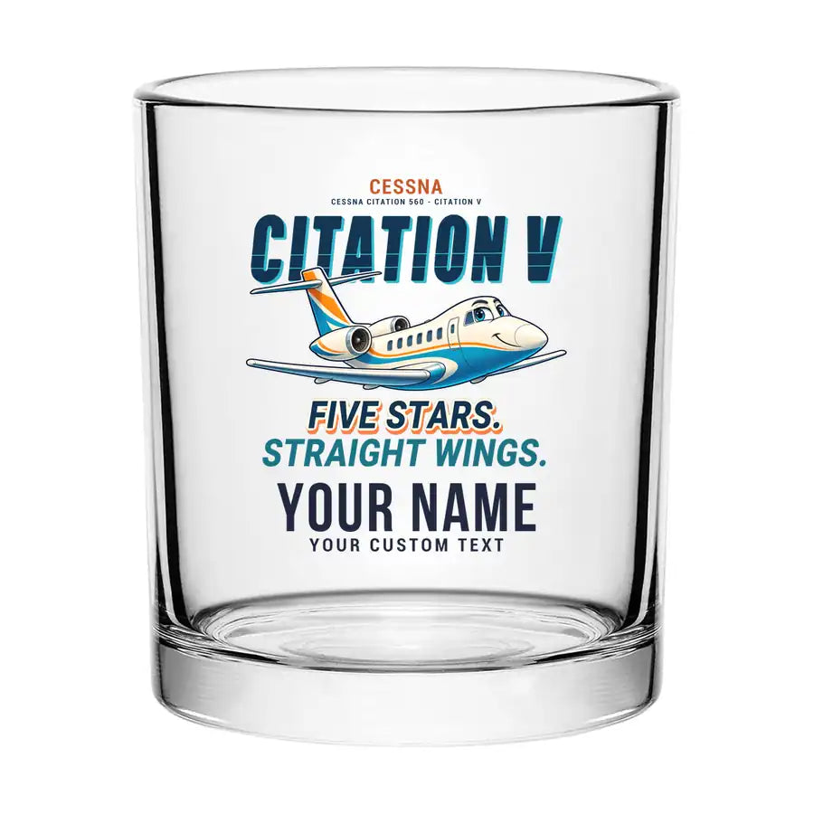 Cessna Citation 560 - Citation V - Cartoon + Name - Special Whiskey Glass