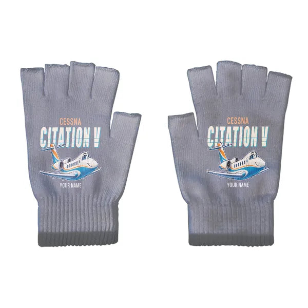 Cessna Citation 560 - Citation V - Gloves - Cut - Cartoon + Name - Gray