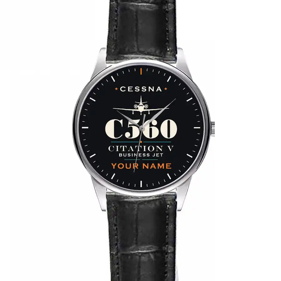 Cessna Citation 560 - Citation V - Heritage + Name - Leather Strap - Striped Black Leather Strap