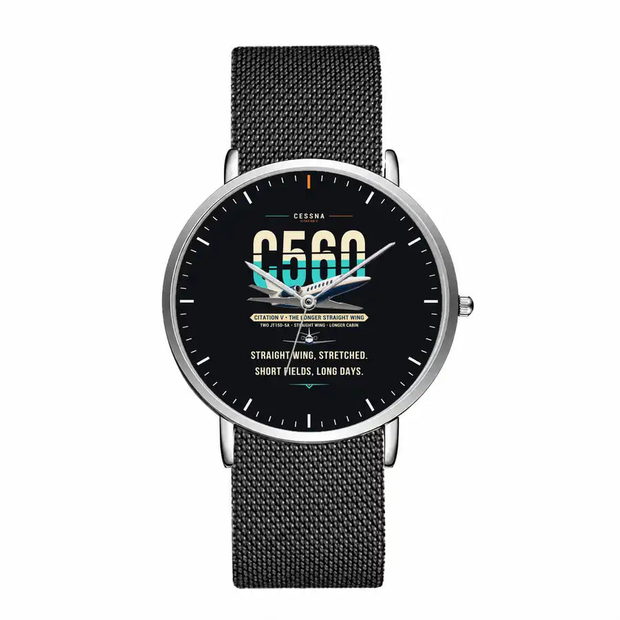 Cessna Citation 560 - Citation V - Original - Slim Mesh - Silver and Black Stainless Steel Strap
