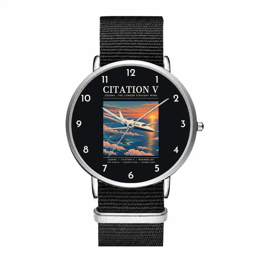 Cessna Citation 560 - Citation V - Poster - Slim Leather - Silver and Black Nylon Strap