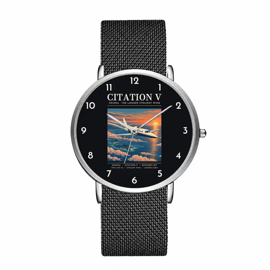 Cessna Citation 560 - Citation V - Poster - Slim Mesh - Silver and Black Stainless Steel Strap
