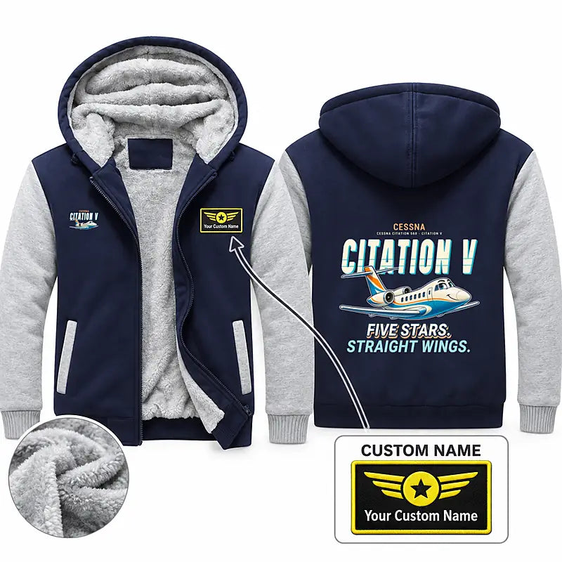 Cessna Citation 560 - Citation V Zipped Sweatshirts - Cartoon + Name - Navy & Gray