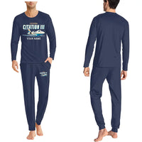 Thumbnail for Cessna Citation 650 - Citation III - Men Pajamas - Cartoon Chest + Name - Navy Blue