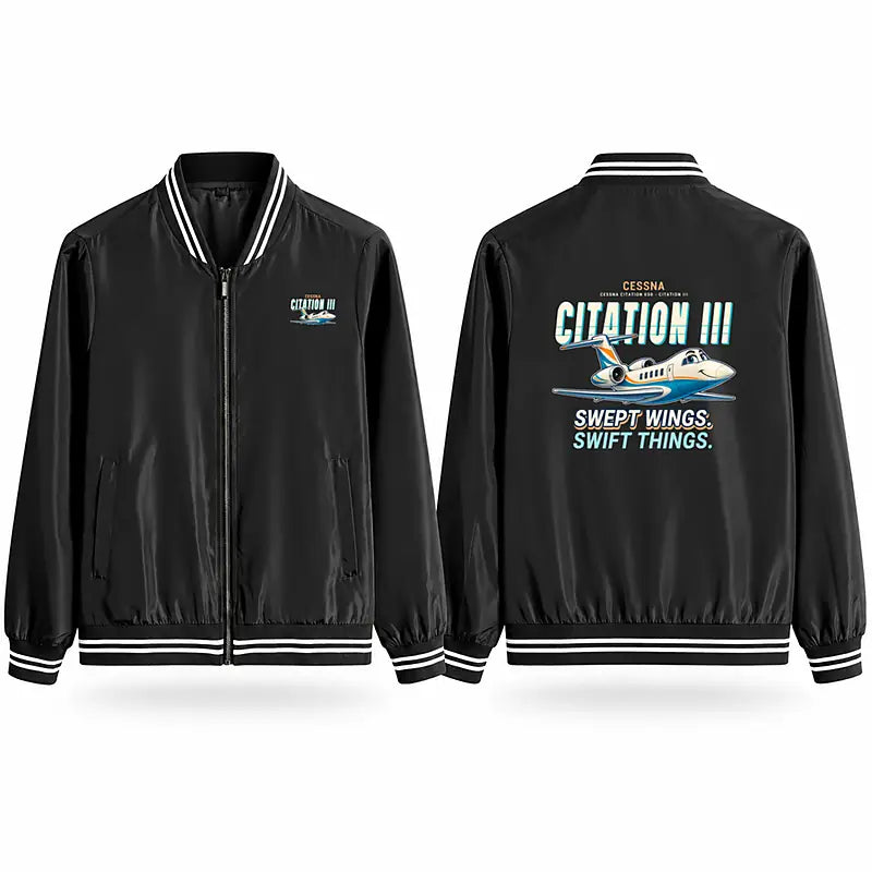 Cessna Citation 650 - Citation III Stylish Jackets - Baseball Collar - Cartoon - Black