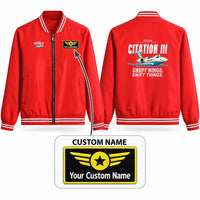 Thumbnail for Cessna Citation 650 - Citation III Stylish Jackets - Baseball Collar - Cartoon + Name - Red