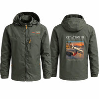 Thumbnail for Cessna Citation 650 - Citation III Stylish Jackets - Hooded Windbreaker - Poster - Olive Green
