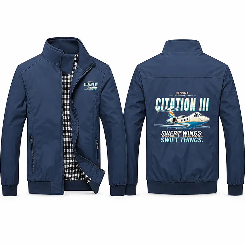 Cessna Citation 650 - Citation III Stylish Jackets - Stand Collar - Cartoon - Navy Blue
