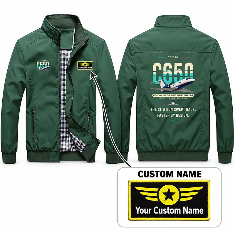 Cessna Citation 650 - Citation III Stylish Jackets - Stand Collar - Original + Name - Green