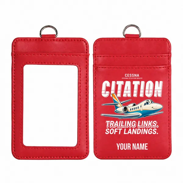 Cessna Citation Bravo - Cartoon - ID Card Holder - Red + Name