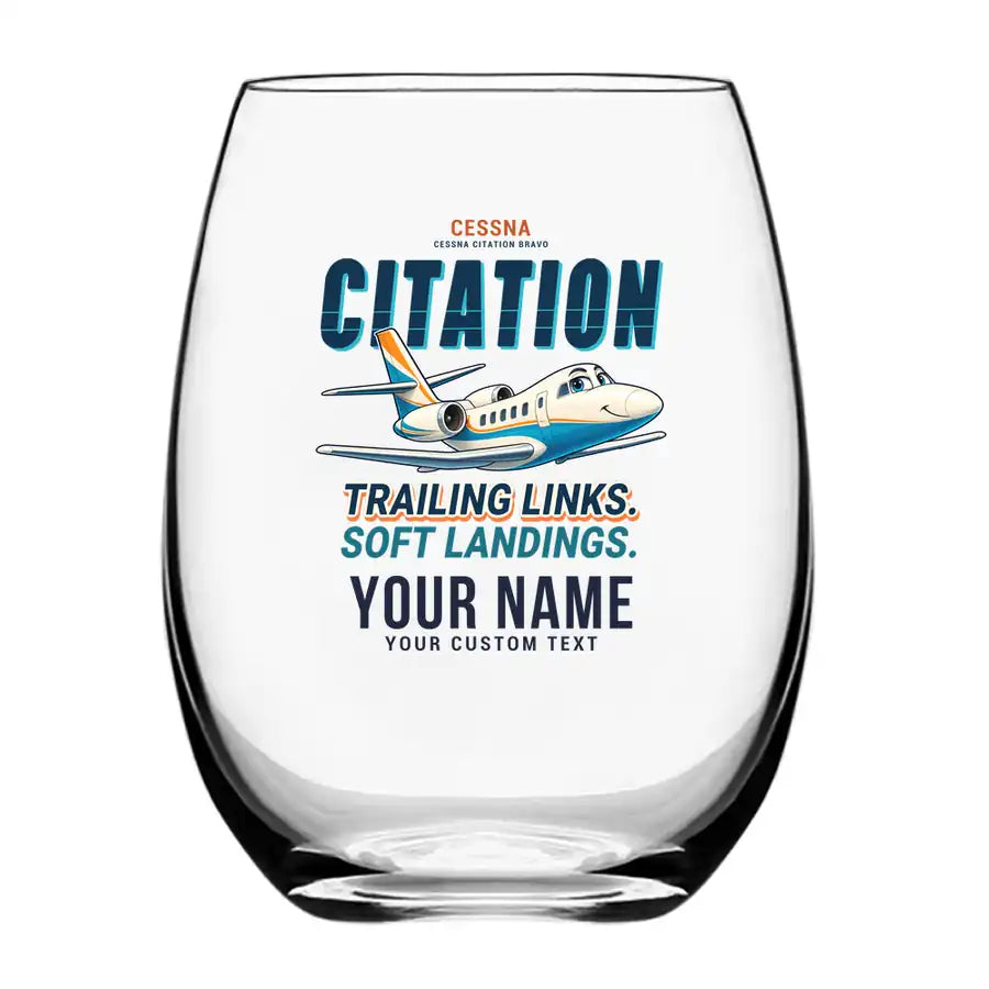 Cessna Citation Bravo - Cartoon + Name - Water & Drink Glass
