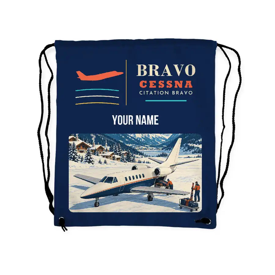 Cessna Citation Bravo - Drawstring Bag - Classic + Name - Dark Blue