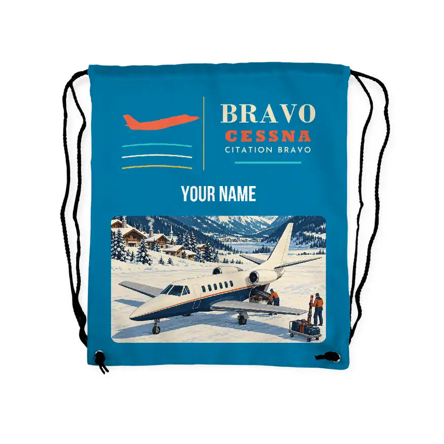 Cessna Citation Bravo - Drawstring Bag - Classic + Name - Light Blue