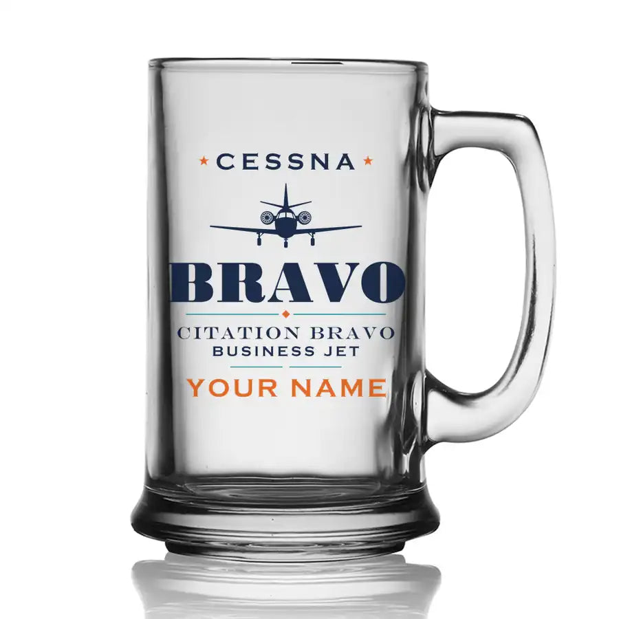 Cessna Citation Bravo - Heritage + Name - Beer Glass with Holder