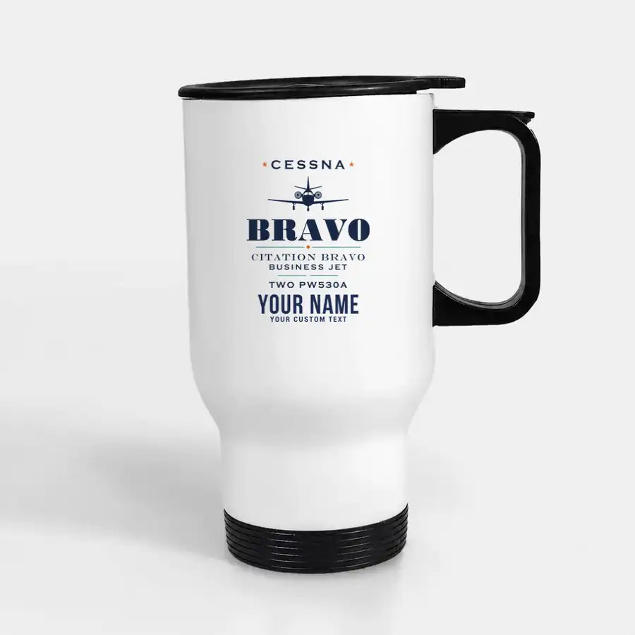 Cessna Citation Bravo - Heritage + Name - Stainless Steel with Holder - White