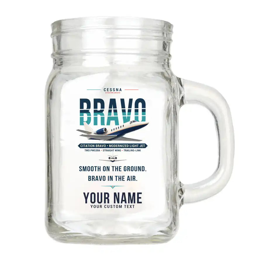 Cessna Citation Bravo - Original + Name - Cocktail Glass (Mason Jar)